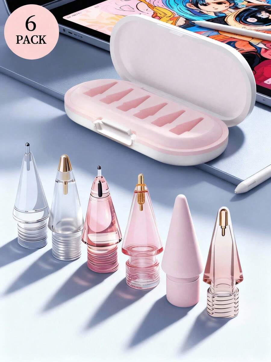 3/4/6支装替换笔尖，兼容Apple Pencil Pro/第二代/第一代/USB-C接口，针状笔尖，带笔盒，精准操控，塑料/金属材质，适用于Apple Pencil Pro套装