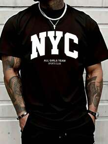 Za Unisex T-Shirt 100% Cotton Regular Fit With Graphic Print, Short Sleeve, Casual Style, Summer Streetwear, Urban Style, Printed Top, Vintage Fashion, Soft And Breathable. - 藍色和黑色 - 查看 1