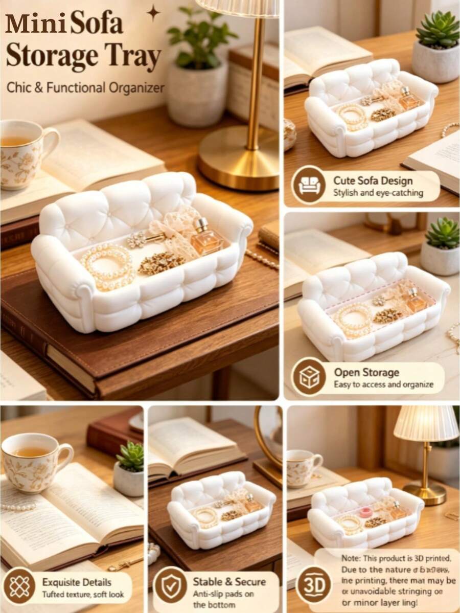 Nampan Perhiasan Berbentuk Sofa Kecil (Dicetak 3D) - Sempurna untuk Penyimpanan di Meja Rias: Menyimpan Anting, Kalung, dll. - Nampan Kunci di Pintu Masuk: Menempatkan Kunci dan Kartu Akses dengan Mudah - Dekorasi Meja: Letakkan di Meja Kantor - MultiWarna - View 1