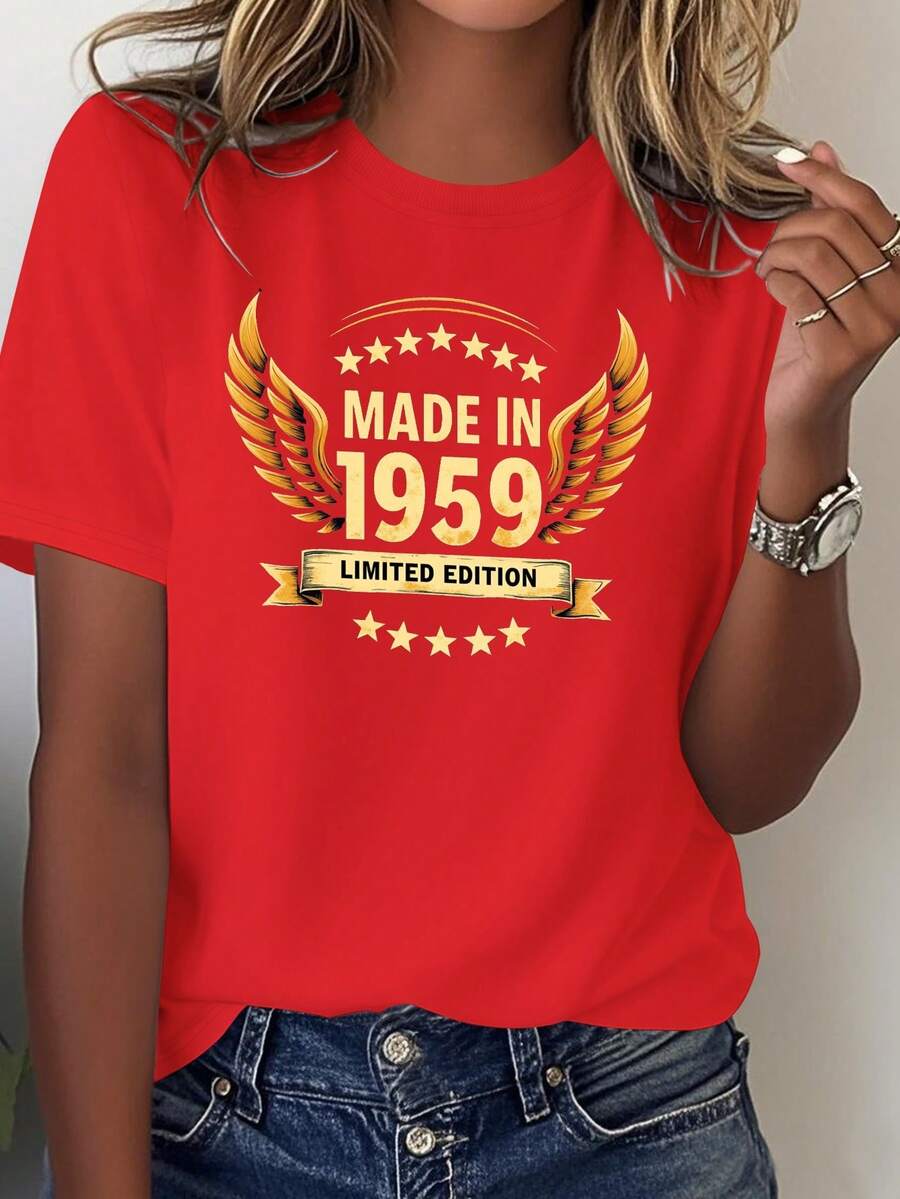 Women's Limited Edition Pure Comfortable T-Shirt Made In 1959 - [Red] - View 1