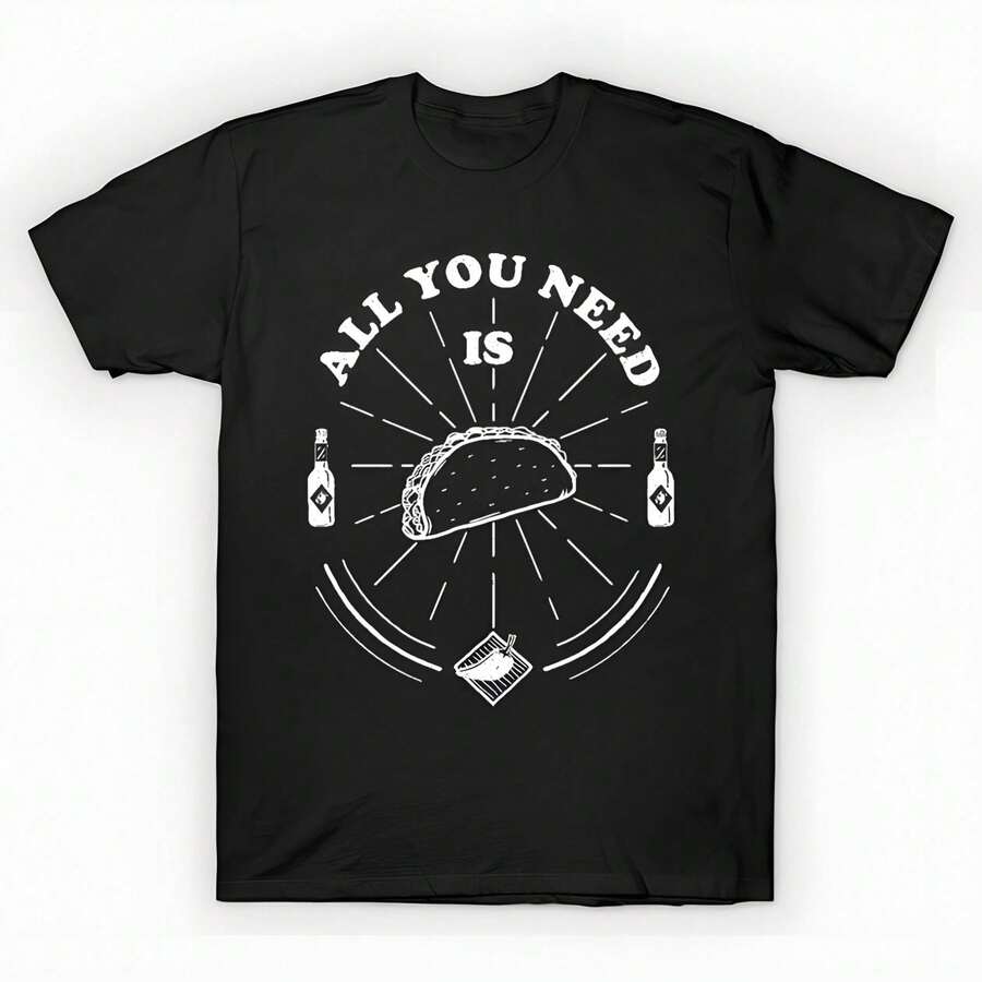 Playera unisex estampada temática comida mexicana Taco, 220g algodón puro alta densidad, tejido resistente, apta para hombre y mujer. - Blanco - Ver 1