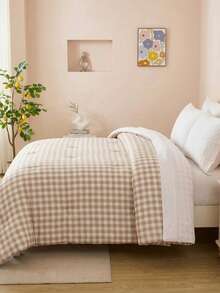 1pc Light Beige Fresh And Cute Striped Summer Quilt (1 Summer Quilt), Rural Vintage Daily Classic, Synthetic Fiber Polyester Comfortable And Breathable Suitable For All Seasons, Applicable For Bedroom Settings, Home Decoration, Ideal Gift Choice - Multicolor - View 2