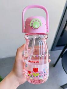 1個 600ml 兒童戶外卡通手柄水杯，夏季吸管杯，塑膠杯，男女通用學生大容量塑膠水瓶，開學第一天 - 彩色 - 查看 9