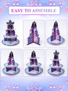 1件 3層音樂主題杯子蛋糕架，紫色星空城市建築印花，K-POP主題，桌面中心裝飾，蛋糕與甜點展示架，創意DIY蛋糕裝飾，搖滾流行音樂主題，婚禮、節日、新娘、生日派對、性別揭曉 - 韓國流行音樂 - 查看 10