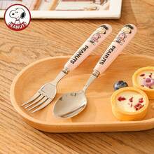 Cuchara de acero inoxidable auténtica de Snoopy con mango de cerámica, cuchara para sopa, tenedor, utensilios para arroz, tenedor para frutas - Ver 6