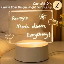 1pc Solid Color DIY Acrylic 3D Night Light, Customizable, USB Powered, Visual Atmosphere LED Light Decor, Suitable For Memo, Gift, Home Decor, Daily Entertainment - Rectangular DIY Board With Heart Design - View 1