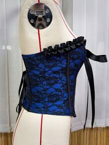 Nuevo top corsé ajustado de estilo retro para mujer, adornado con volantes y lazos, faja gótica con lazos, corsé con ballenas, camisola ajustada sin tirantes. - Albaricoque - Ver 11