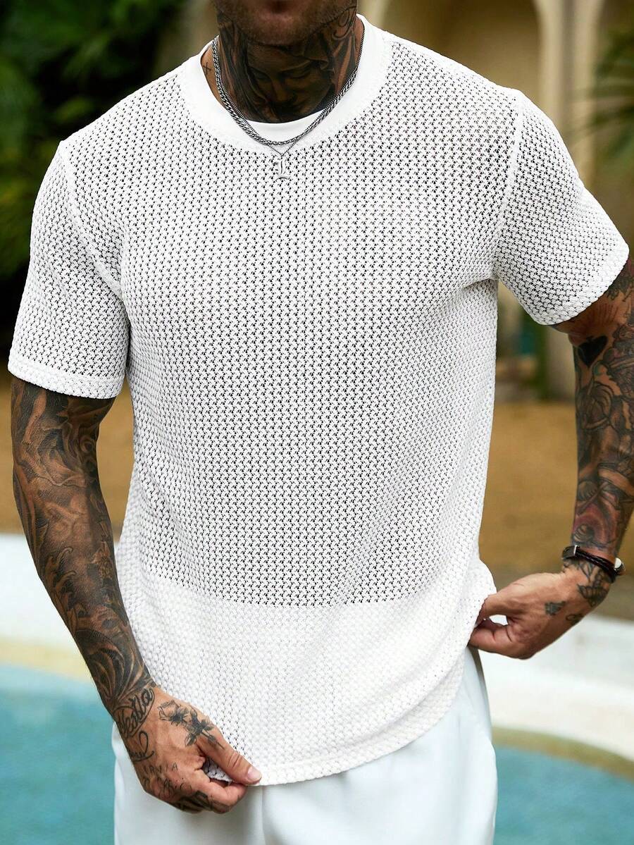 Manfinity Homme Men's Casual Short Sleeve Button-Down Shirt With Half Wallet - Grey - View 1