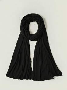 1pc Soft Solid Color Jersey Headscarf, Plain Long Scarf, Wrap Turban - Black - View 2