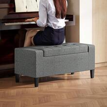36 Inch Storage Cabinet, Cabinet Style Bench With Lifting Platform And Rubber Wooden Legs, Linen Cushioned Entrance Seats For Living Room And Bedroom, Can Hold 330 Pounds, Gray - Grey - View 6