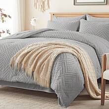 Zzlpp - 7 Piece Complete Duvet Set, Cream Tufted Bed In A Bag With Duvet And Sheets, All Season Boho Bedding Set With 1 Duvet, 2 Decorative Pillowcases, 2 - 淺灰色 - 查看 2