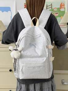 Ransel Bordir Pita Minimalis, Tas Sekolah Siswa Ringan dan Serbaguna dengan Desain Kompartemen Berlapis, Kapasitas Besar untuk Buku Pelajaran, Buku Catatan, Alat Tulis, dan Perlengkapan Belajar Lainnya, Kantong Samping untuk Botol Minum, Payung, Cocok untuk Sekolah, Bimbingan Belajar, Perjalanan, Belanja, Bepergian, Musim Kembali ke Sekolah, Unisex - MultiWarna - View 1