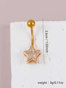 1 buah Anting Tindik Pusar Berbentuk Bintang dengan Batu Zirkonia Kubik, Cocok untuk Pemakaian Sehari-hari Wanita, Kencan, Pesta, Liburan Pantai - Yellow Gold - View 2