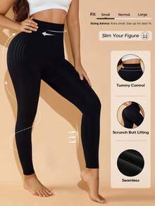 Leggings de control de cintura alta, suaves, que levantan y estilizan, color blanco primaveral para mujer - Negro 4 - Ver 1