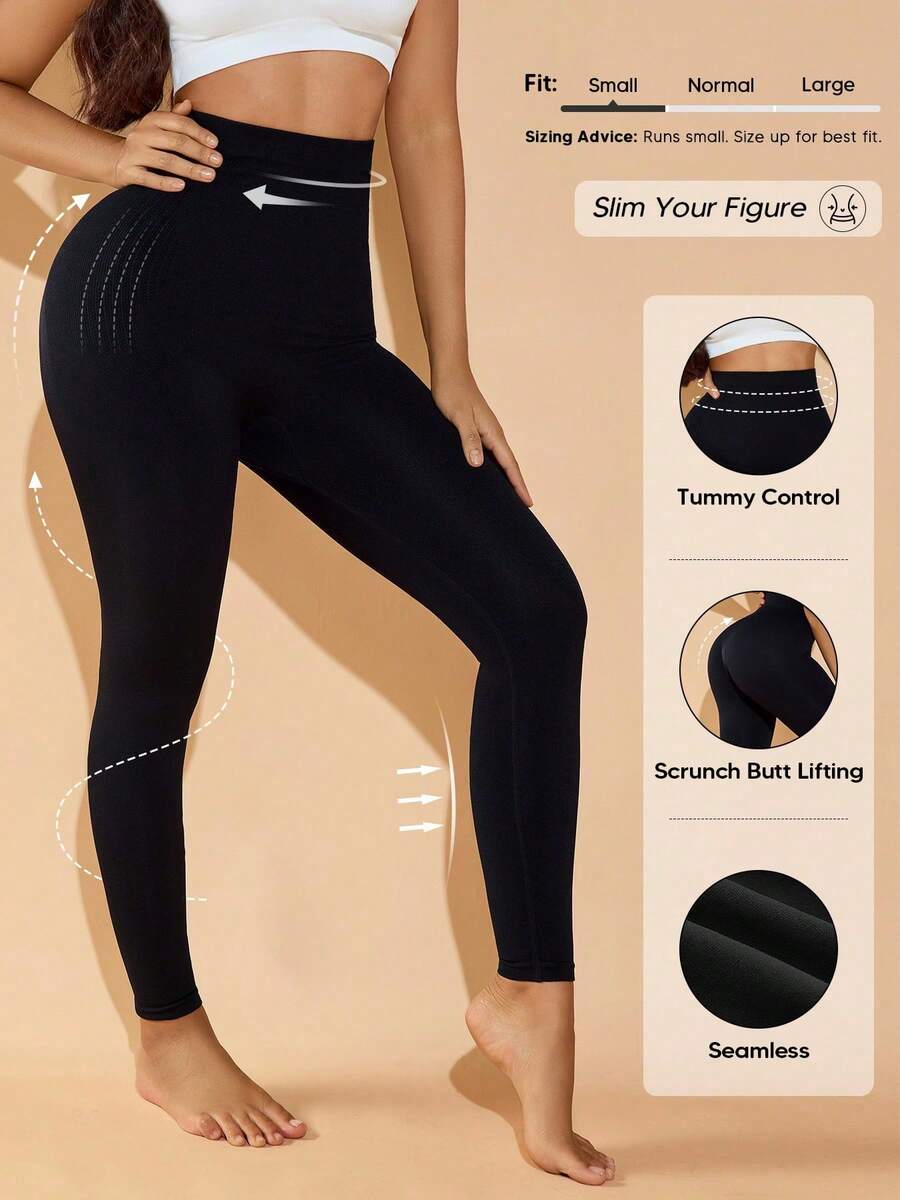 Leggings de control de cintura alta, suaves, que levantan y estilizan, color blanco primaveral para mujer - Negro 4 - Ver 1