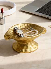 1/2pcs Luxury Dual-Handle High-Foot Storage Tray, Vanity Jewelry Ring Lipstick Organizer Dish, Entryway Desk Key & Miscellaneous Storage Plate, Bedroom Makeup Table Decorative Ornament - Housewarming Gift - Multicolor - View 5