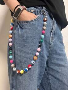 Cadena de pantalones con cuentas de billar estilo nuevo 2026, accesorio de moda unisex Y2K punk hip-hop, llavero multifuncional, cadena para bolso, secuencia de colores aleatorios - Multicolor - Ver 1