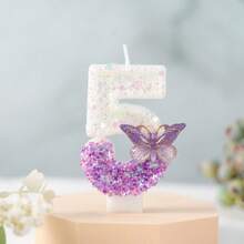 1PC Birthday Candle Gradient Purple Glitter Number 0-9 Candle With Purple Butterfly Decor, Cake Topper For Birthday Anniversary Party - Purple - View 6