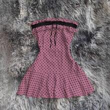 Vestido corto ajustado sin tirantes, con lazo, lunares y estilo, para chicas sensuales y atrevidas - Negro - Ver 3