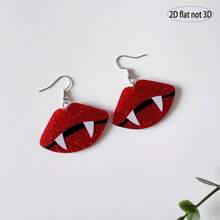 Unleash Your Personalized, Red Lips & Fangs 2D Flat Earrings, Fashion Style, Perfect Jewelry For Daily Wear/Halloween Party - Earrings - View 5