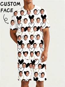 Customized Face Print Pajama Set, Ideal Gift For Boyfriend Or Girlfriend, Suitable For Anniversary, Birthday And Various Holidays - Multicolor - View 4