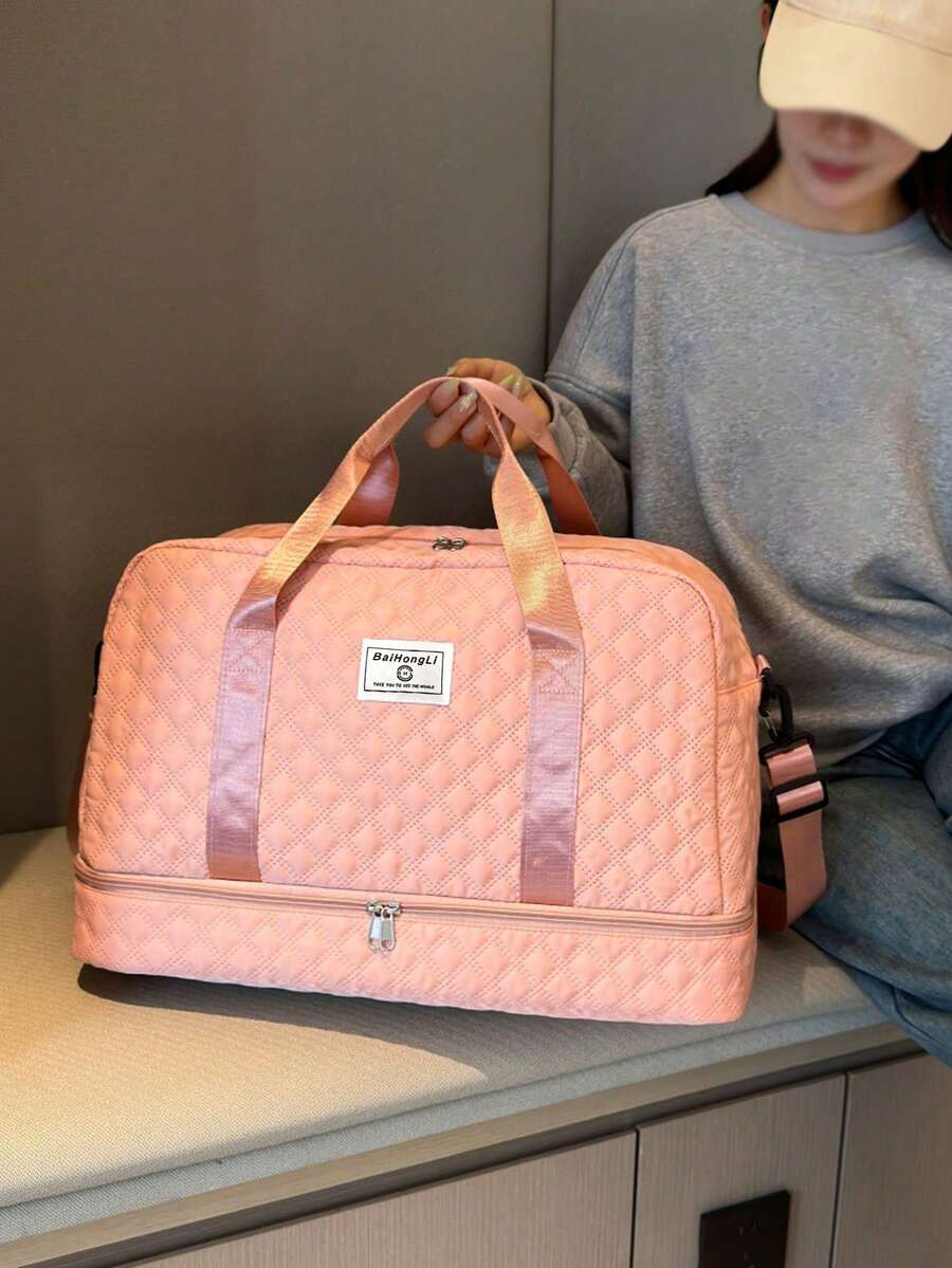 Unisex Solid Color Travel Bag With Zipper And Separate Multifunctional Compartment For Shoes, Travel Suitcases, Portable, Lightweight - Apricot - View 1