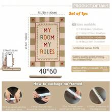 1pc Canvas Framed Wall Art Decor For Baby Room, "My Room, My Rules" Children's Theme Poster, Vintage Country Style Kids Bedroom Wall Decoration, Ready To Hang Framed Art, Suitable For Toddler Bedroom, Playroom, Teenager Corner, Imaginative Independent Space Theme Artwork, Vintage Style Kids Room Accent Decor, Kindergarten Decoration, Room Decor, Gift - Multicolor - View 17