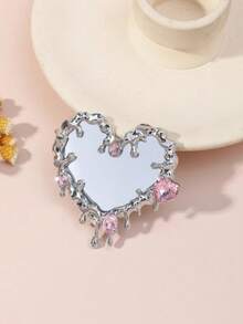 1pc Heart-Shaped Square Phone Mirror With Adhesive Backing, Shiny Phone Sticker Mirror With Silver Zinc Alloy Frame, Makeup Mirror For Phone Back/Smartphone Users - A - View 5