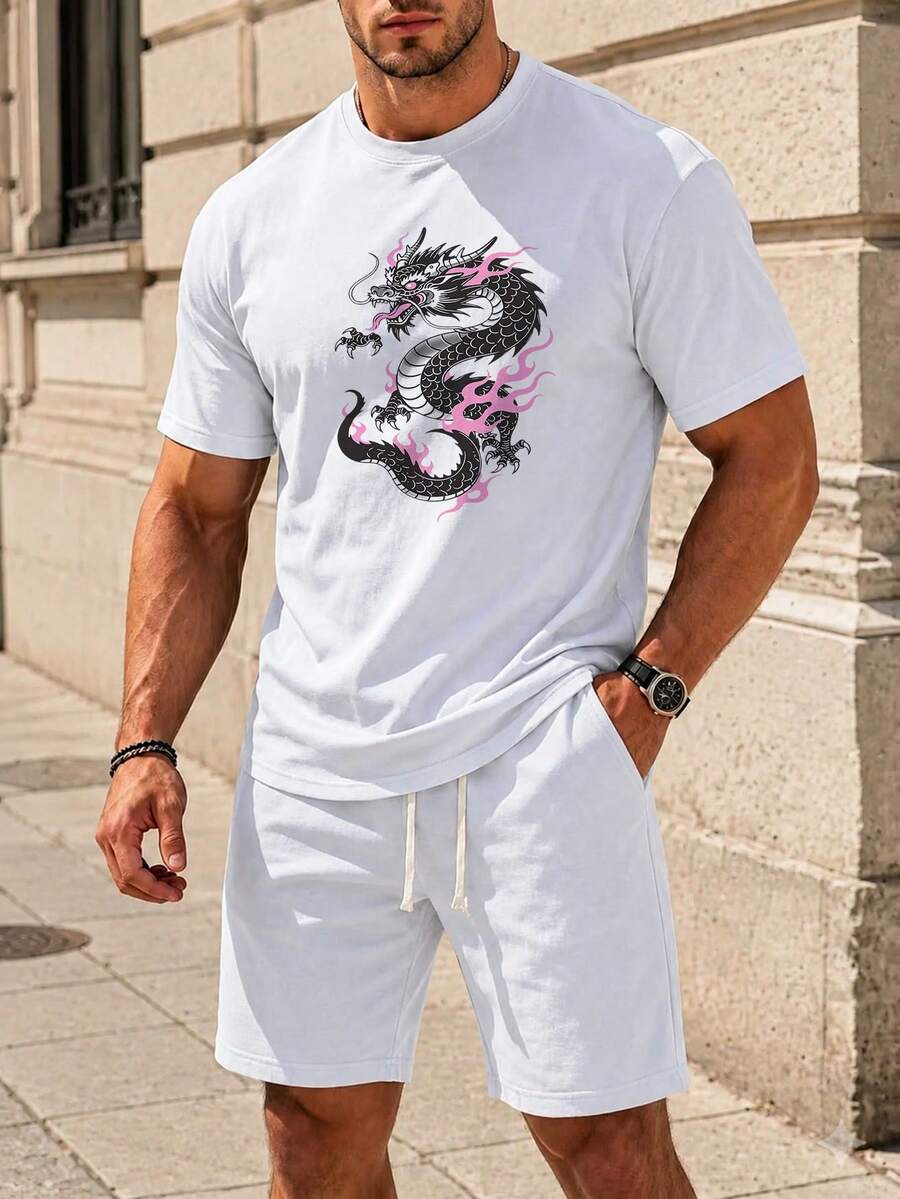 Men Geometric Pattern Print Tee Casual Outdoor Style T-Shirt - 白色 - 查看 1