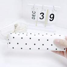 Polka Dot Canvas Pencil Case Music Note Storage Bag Large Capacity Bow Stationery Organizer - View 6
