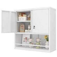 Tall 2-Door Metal Storage Cabinet With Adjustable Shelves, Steel Kitchen Cabinet For Kitchen, Living Room, Dining Room And Office - 白色 - 查看 9