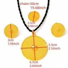 3pcs/Set Classic Minimalist Golden Color Round 3D Polished Jewelry Set, Earrings, Ring, Necklace Combination Set, Middle Eastern Daily Fashion Women Girls Jewelry, African Arab Birthday Party Gathering Wedding Engagement Holiday Accessories Gift - Yellow Gold - View 4