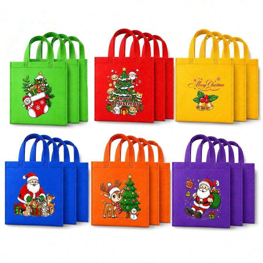 18pcs Christmas Gift Bags Set, Assorted Holiday Handbags, Christmas Party Gift Packaging Bags, Gift Bags - Multicolor - View 1