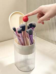 1 buah Tempat Kuas Makeup dengan Tutup, Kotak Penyimpanan Anti Debu, Organizer Kosmetik Transparan, Cocok untuk Perlengkapan Kamar Tidur dan Rumah, Sempurna untuk Liburan Pantai, Koleksi Kamar Mandi, Koleksi Kamar Tidur, Musim Kembali ke Sekolah - Tempat pena - View 5