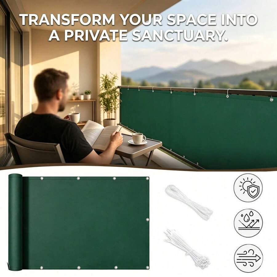 Pembatas Privasi Taman, Penutup Pagar Balkon Tahan Lama, Kain Pelindung Matahari dengan Perlindungan UV 90%, Termasuk Aksesoris Pemasangan Seperti Tali dan Pengikat Kabel, Tahan Sobek, Mudah Dipasang, Cocok untuk Taman, Balkon, dan Halaman. - Hijau - View 1