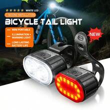 1 pieza Luz delantera de bicicleta recargable con luz trasera, 4 modos, impermeable, adecuada para camping al aire libre, iluminación de para montar de noche - Luz de bicicleta - Ver 3