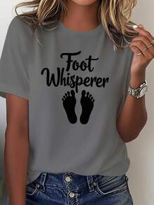 Comfortable And Pure T-Shirt For Women "Foot Whisperer" With Cursive Feet Design - Dark Grey - View 1