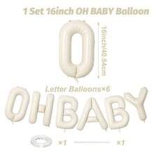 奶油米色 OH BABY 字母箔氣球橫幅，波希米亞風嬰兒洗禮、性別揭曉派對裝飾，新生兒歡迎拍照背景裝飾氣球 - 奶油色 - 查看 2