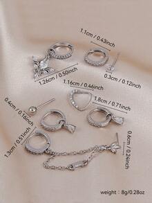 8Pcs Silver CZ Piercing Earrings Set, Dainty Chain & Teardrop Drop Cartilage Earrings For Daily Wear, Party, Concert & Festival - Silver - View 2