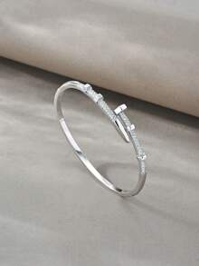 Silver Bracelet Set, Versatile Copper With Zirconia Inlay, Suitable For Daily Wear, Gatherings, Dates, Parties, Gifts - Silver - View 3