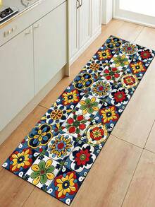 1pc American Style Colorful Vintage Tile Diatom Mud Kitchen Floor Mat, 3.5mm Rubber Non-Slip Bottom Oil-Resistant Wear-Resistant, Sponge Layer Water-Absorbent, Kitchen Bathroom Hallway Living Room Universal Foot Mat - View 1