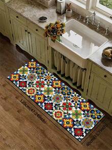 1pc American Style Colorful Vintage Tile Diatom Mud Kitchen Floor Mat, 3.5mm Rubber Non-Slip Bottom Oil-Resistant Wear-Resistant, Sponge Layer Water-Absorbent, Kitchen Bathroom Hallway Living Room Universal Foot Mat - View 13