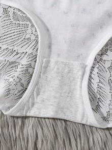 Aesletic 3pcs Plus Size Floral Lace Trim Panties, Mid-Waist Soft Skin-Friendly Lightweight Ditsy Edge No-Digging No-Rolling Shorts - Multicolor - View 11