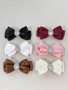 1pc Women's Elegant Elegant Delicate Collegiate Style Crystal Decor Accessory, Solid Color Bow Ribbon Tie Pin, Suitable For Daily Commute Outfit, Banquet, Graduation Ceremony, Any Occasion, Great Gift For Best Friend - Multicolor - View 14