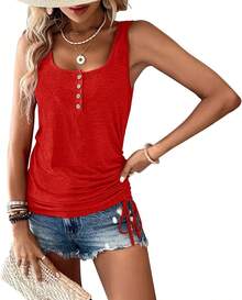 Plain T-Shirt With U-Neck, Buttons, Loose Fit, Short Sleeves, Drawstring, Women's Spring-Summer European-American - 黑色 - 查看 11