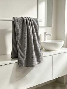 1pc/2pcs (Towel Approx. 13*29 Inches + Bath Towel Approx. 28*55 Inches) Solid Color Coral Fleece Highly Absorbent Soft Skin-Friendly Towel, Microfiber, Quick Dry, Hand Towel/Bath Towel, Home Set, Suitable For Face And Body, SPA, Yoga, Swimming, Beach Towel, Hydrotherapy Center, Bathroom Supplies, Holiday Gift - Dark Grey - View 5