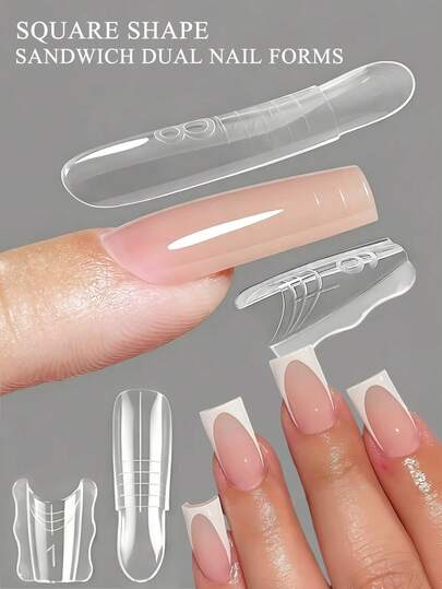 FULL BEAUTY 60pcs Square Double-Sided Nail Extension Forms, Quick Build Gel Nail Extension Tips, Washable And Reusable, Poly Gel Nail Mold Tools, Suitable For Beginners, Nail Salons And Home Manicure