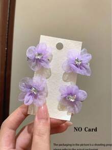 6pcs Women's Blue Mesh Floral Hair Clips, Cute Elegant Bangs Clips, Versatile Side Hair Clips For Girls, Gentle Fairy Style Exquisite High-End Cherry Blossom Hair Pins, Suitable For Daily Wear - Blue - View 7