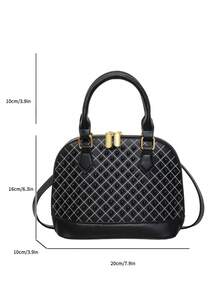 Graphic Print Shell Handbag - Black - View 7