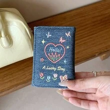 牛仔蝴蝶短款女用三折INS錢包 大容量零錢包 - 彩色 - 查看 9